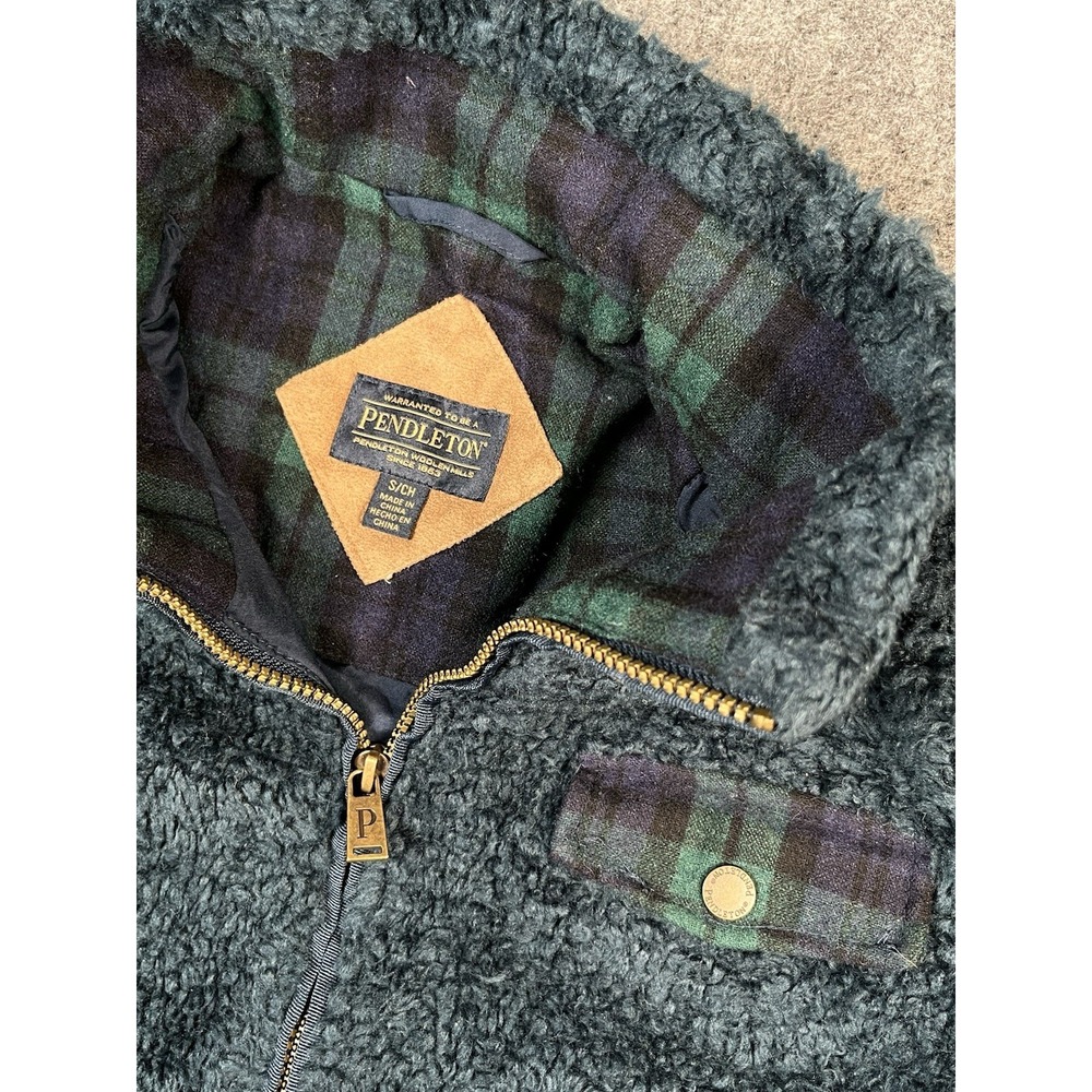 Pendleton Fuzzy Zip Deep‎ Pile Blue Sherpa Fleece Zip Front Jacket Size S